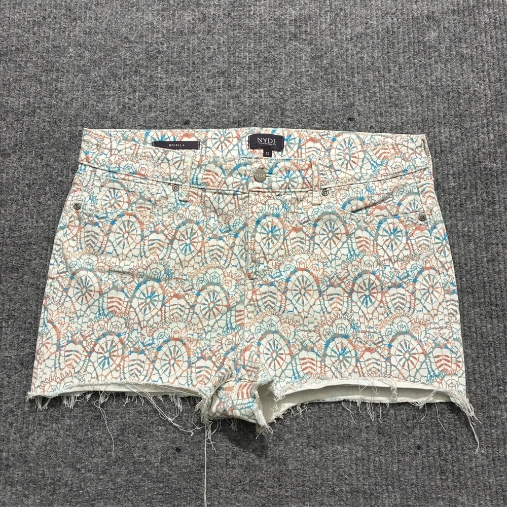 NYDJ Briella Cut-Off Shorts Womens Size 12 Denim Dreamcatcher Print Mid Rise